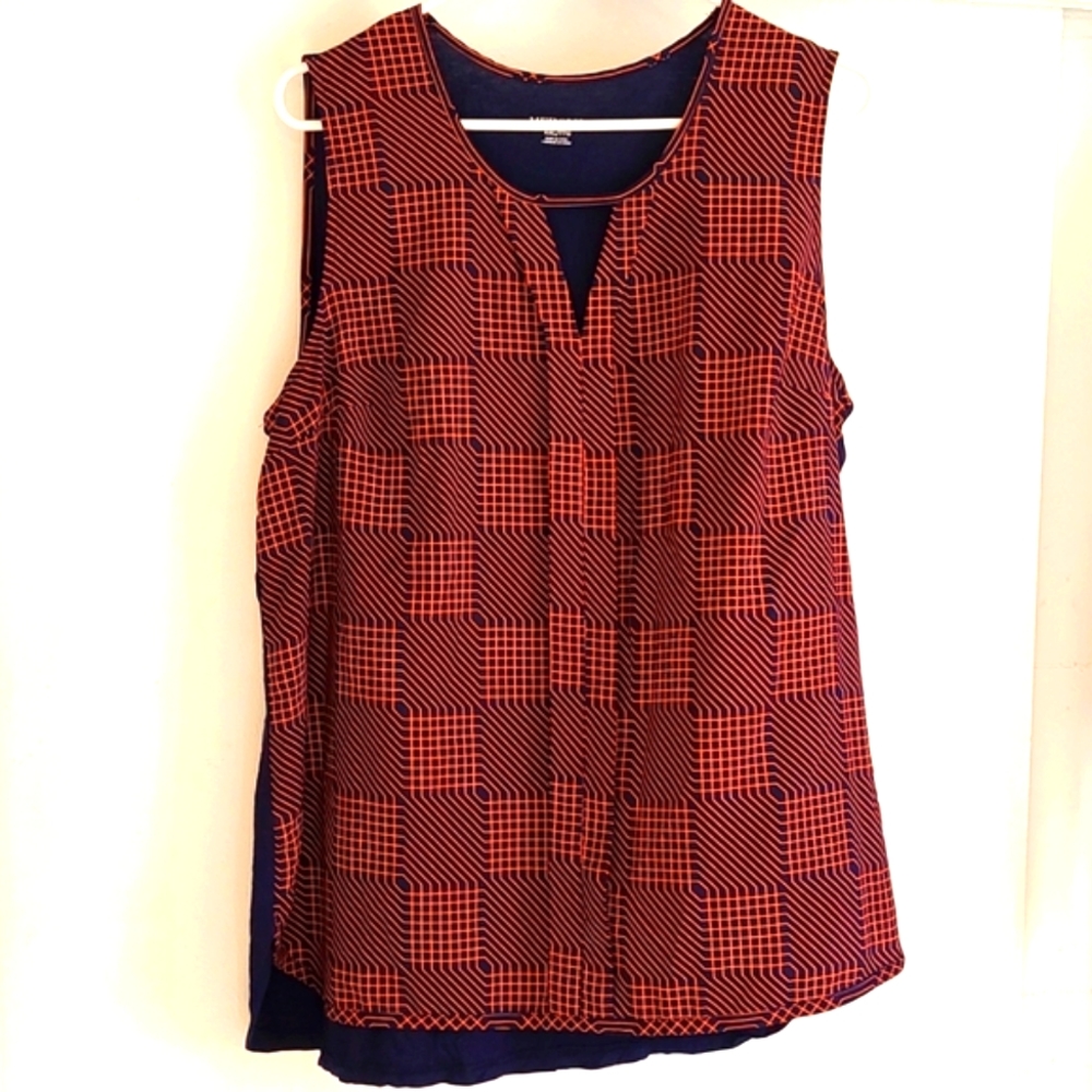 Merona Orange/Navy Geometrical Design Blouse